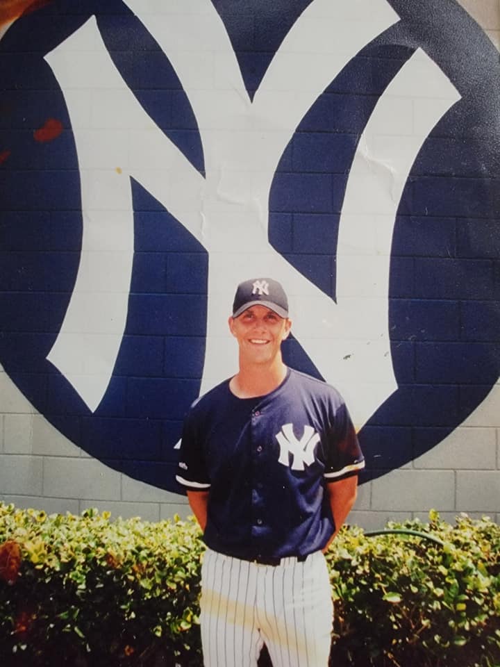 Clay Eavenson in a Yankees uniform at spring training